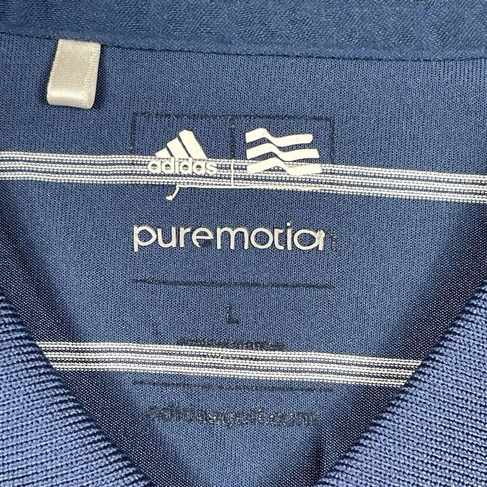Adidas Polo Shirt Mens Large Navy Blue Striped Puremotion Long Bay Club Golf Top